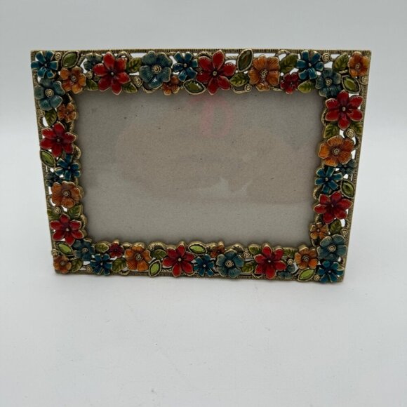4 x 6 enameled photo frame flower floral home decor colorful blue red green - Picture 1 of 12
